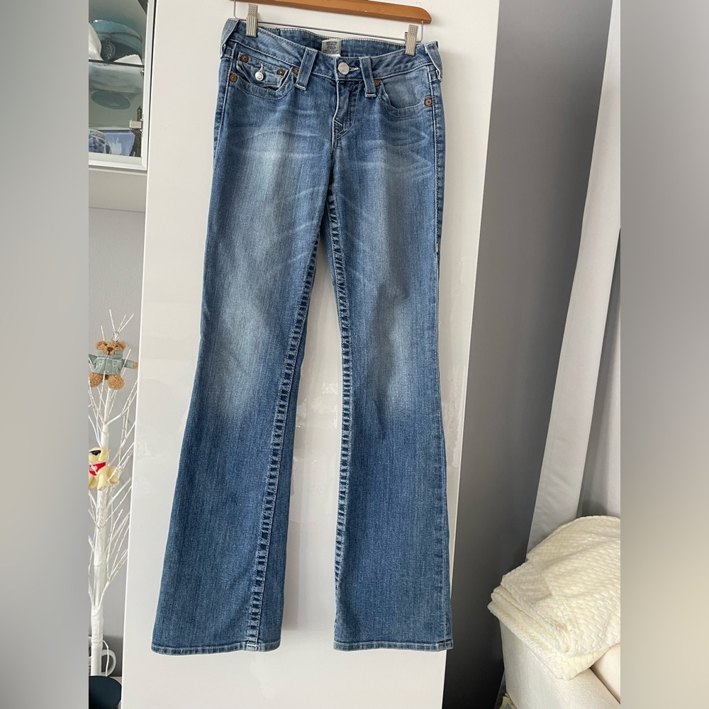 True Religion Blue Flare Jeans with Subtle Fading